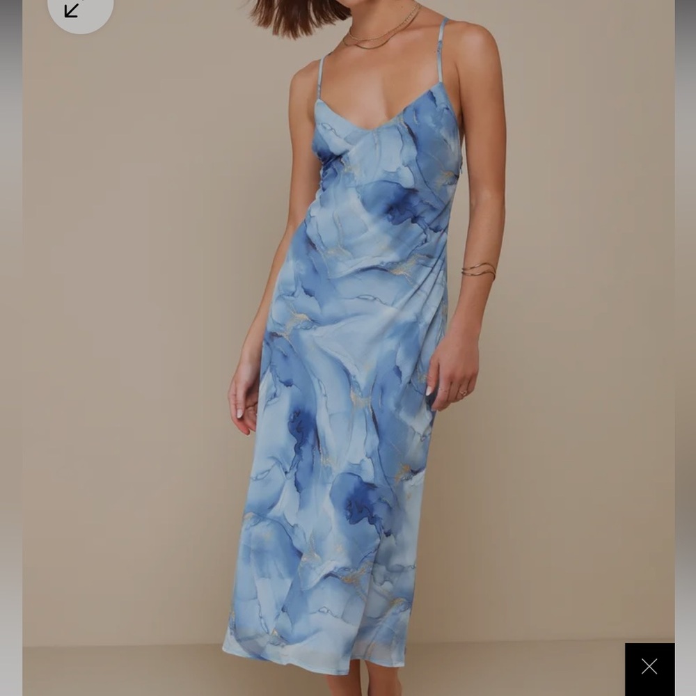 Lulus NWT bright blue abstract print chiffon slip midi dress